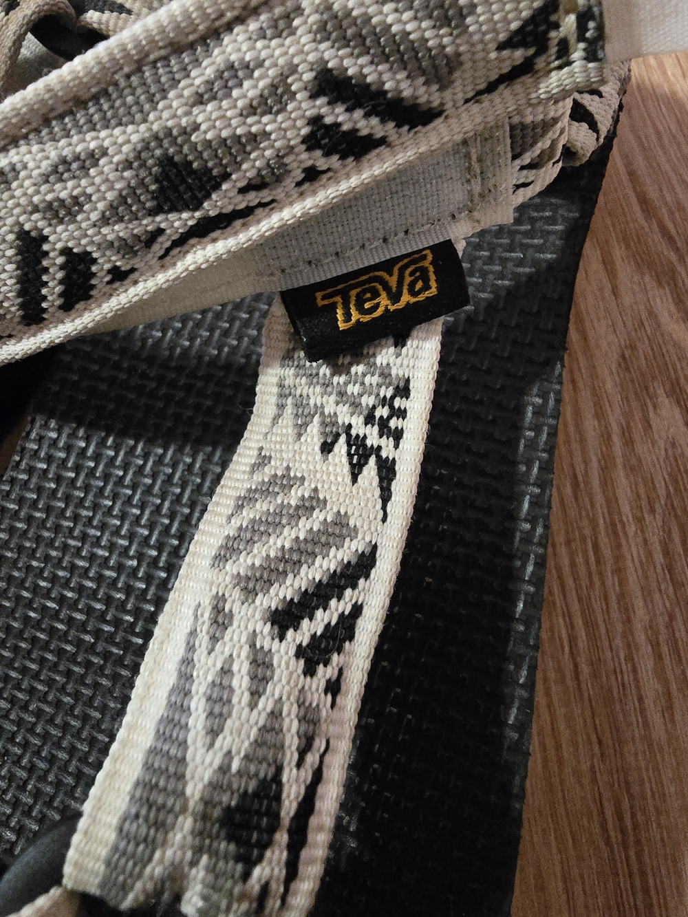 Teva Black Sandals with Cream Patterned Straps - Picture 3 of 8